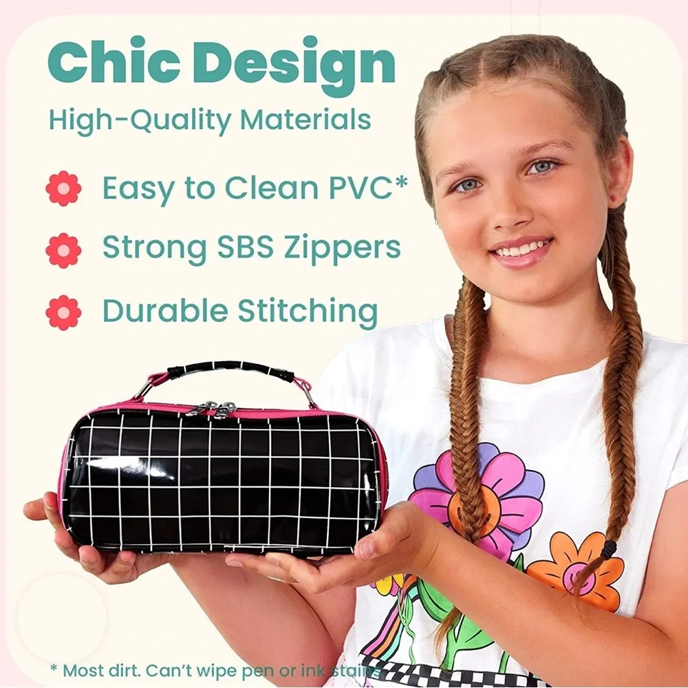 Ombu Large Capacity Pencil Case With Handle & Compartments For Adult & Kids